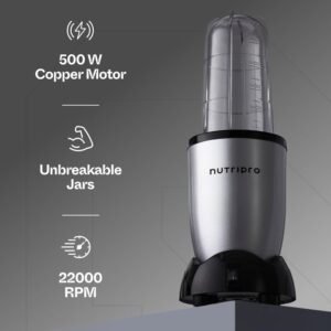 NutriPro Juicer Mixer Grinder - Smoothie Maker - 500 Watts (2 Jars & 1 Blade, Silver) - 2 Year Warranty