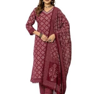Amayra Women's Cotton Printed Straight Kurta with Pant and Dupatta Set