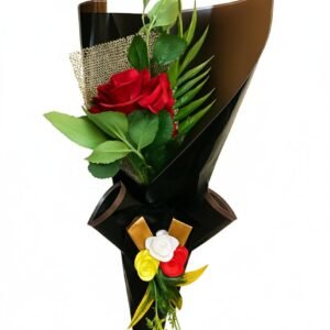 Elegant Red Rose Bouquet with Decorative Black Wrap, Artificial Flowers for Anniversary, Birthday, Wedding, Romance