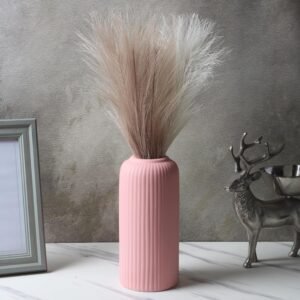 KREATIVE ART’S Modern Ribbed Design Ceramic Flower Vase for Living Room, Flower Pots for Artificial Flower, Home Decoration Item, Home Decor, Vases for Living Room (Pink, Medium)